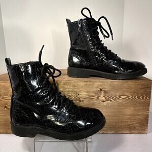 Earth Nation Lace Up Glitter Fashion Boots Womens SZ 5 Shiny Black Fairygoth Y2K